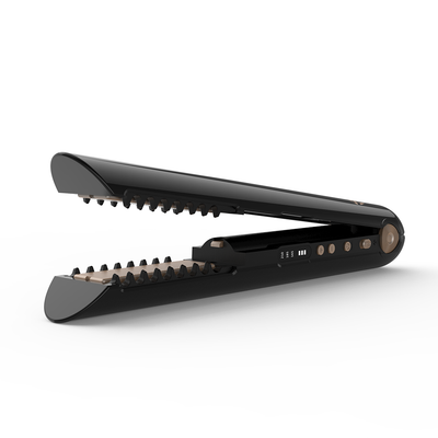 Bezprzewodowa prostownica SkinVibe Luna MiniWireless czarna otwarta z płytkami ceramicznymi