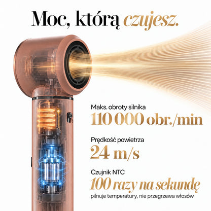 Wnętrze SkinVibe Nuvia AirPlasma - silnik 110 000 obr./min, nawiew 24 m/s, czujnik NTC sprawdza temperaturę 100 razy na sekundę
