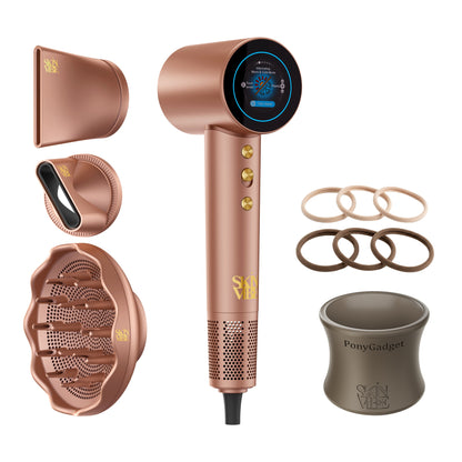 Zestaw: suszarka SkinVibe Aurea Family x Plasma (Mocha Mousse) + PonyGadget (Brązowy) z gumkami