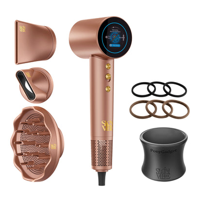 Zestaw: suszarka SkinVibe Aurea Family x Plasma (Mocha Mousse) + PonyGadget (Czarny) z gumkami