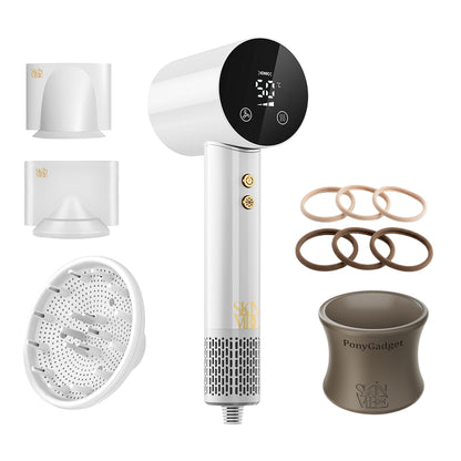 Zestaw: suszarka SkinVibe Libra AirLoom (Biały) + PonyGadget (Brązowy) z gumkami