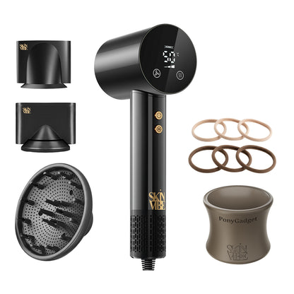 Zestaw: suszarka SkinVibe Libra AirLoom (Czarny) + PonyGadget (Brązowy) z gumkami