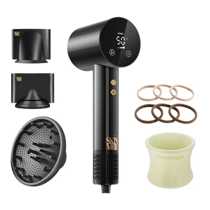 Zestaw: suszarka SkinVibe Libra AirLoom (Czarny) + PonyGadget (Kremowy) z gumkami
